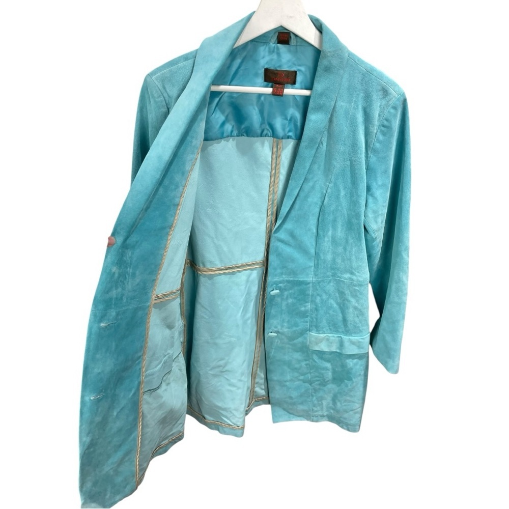 ** Danier Genuine Suede Aqua Blue Longline Blazer Jacket Size M - Picture 4 of 9